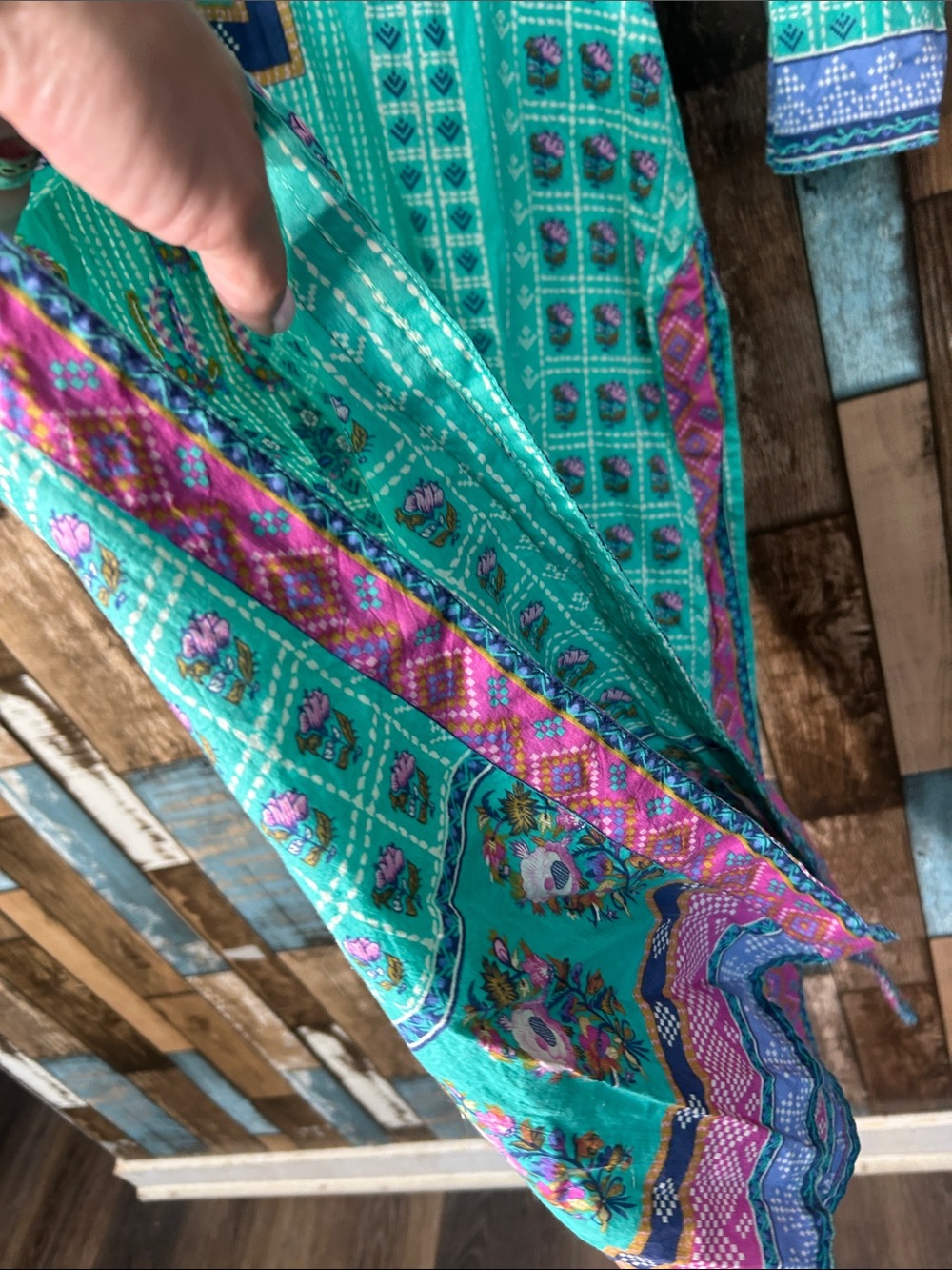 Turquoise Printed Long Sleeve Tunic Dress with Contrast Trim - Picture 13 of 16